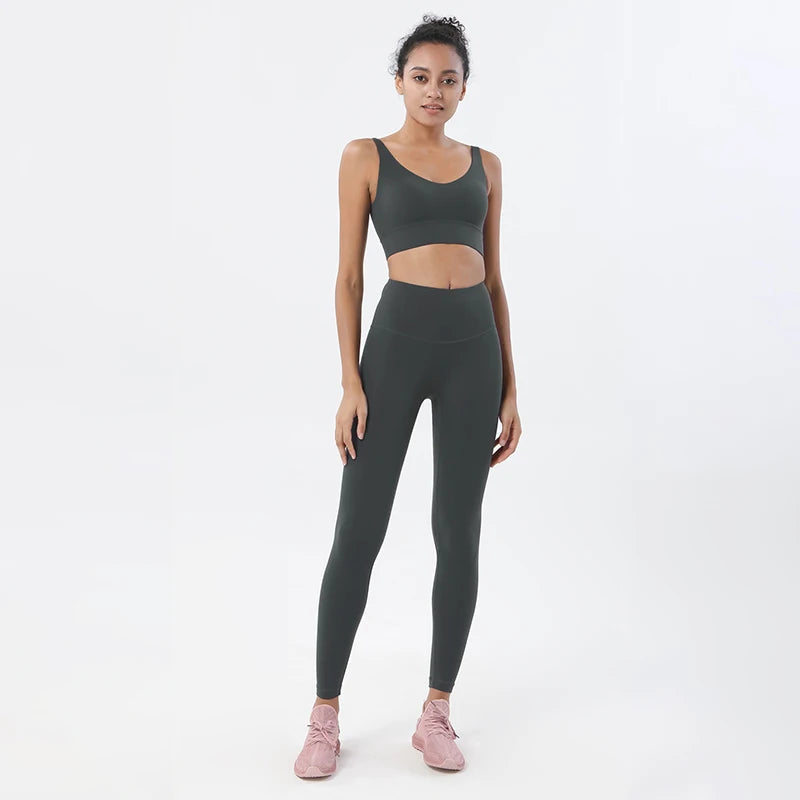 Nylon Tracksuits Women's Yoga Set Sports Suit Gym Fitness Bra Leggings Women Lounge Wear Crop Tops 18 Colors