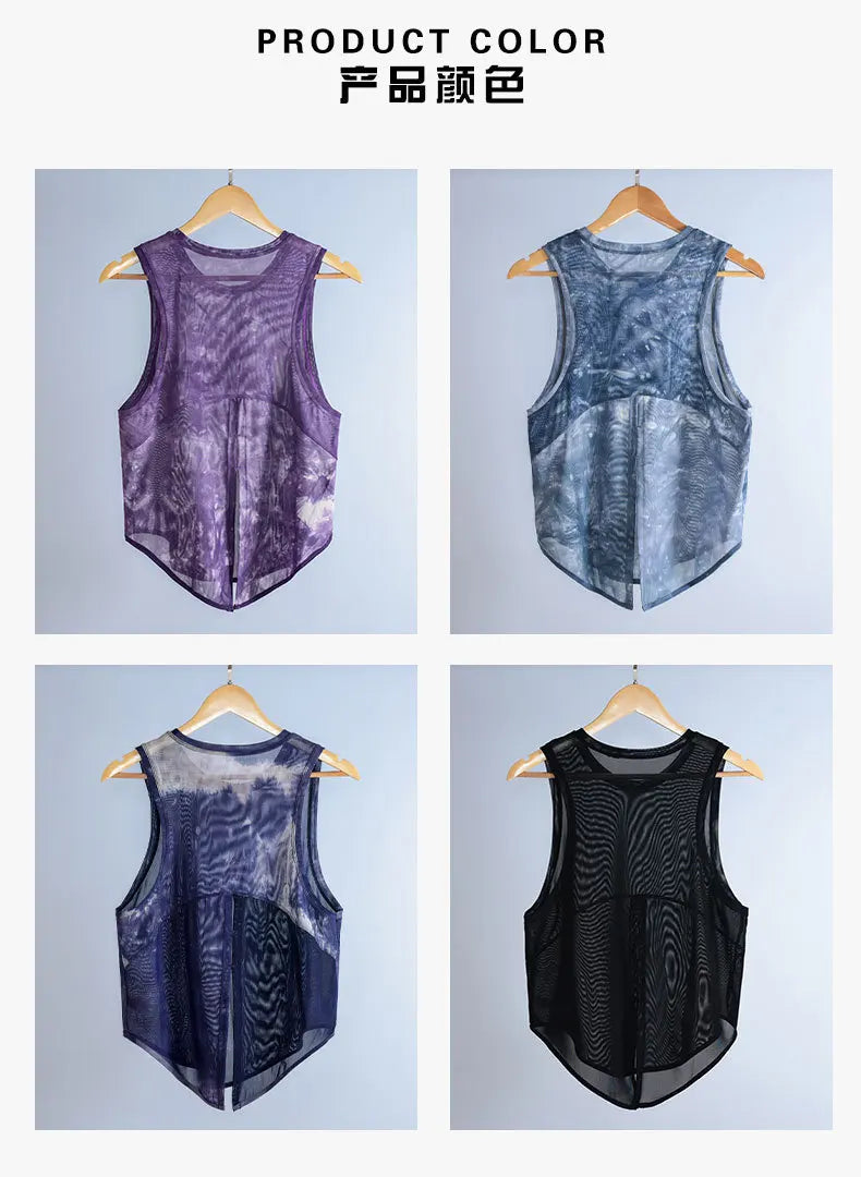 Women Sport Vest Loose Thin Mesh Yoga Shirt Running Fitness Sleeveless T-shirt Quick Dry Forked Tank Tops Gym Workout Tee Blouse