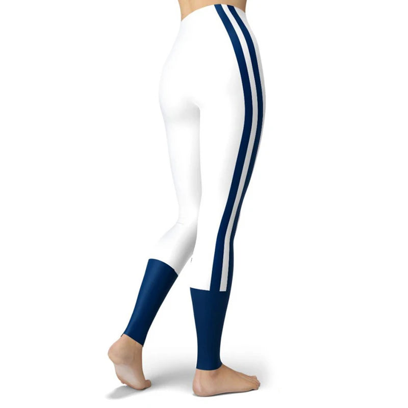 Printed Women's Sport Leggings Femme Fresh Color Striped Elastic Workout Blue Legging Outdoor Clothes