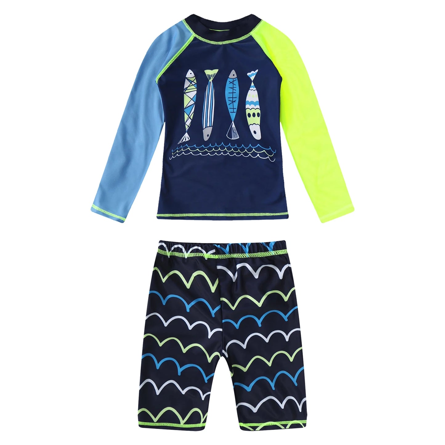 Kids Boys 2 Pieces Swimsuit Rash Guard Short Sleeve Swim Shirt Tops with Shorts Swim Trunks Swimwear Surfing Beach Bathing Suit