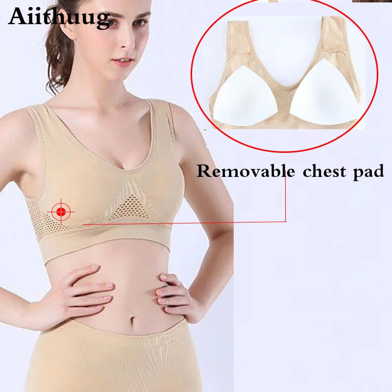 6XL Racerback Sports Bra for Women - Comfortable Sleep Bra Seamless Workout Yoga Bra Plus Size Breathable Mesh Workout