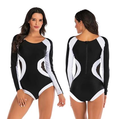 Female One-piece Wetsuit Long Sleeve Swimsuit Surfing Swimwear Women Jumpsuit Zip Front Swimsuit Diving Snorkeling Rash guard 2XL