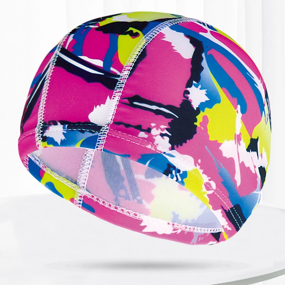 Men Women Fabric Swimming Caps Multi Colors Patterns Printed Swim Pool Water Sports Bathing Hat Elastic Nylon Swim Cap for Adults