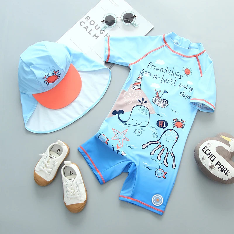 Boys Swimwear and Swimming Trunks Baby Bathing Suit UPF50 UV Protection Boy's Swimsuit Cartoon Children's Rashguard Beach Wear