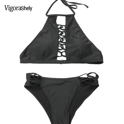 Swimwear Women Black Hollow Bikini Set Push Up Swimsuit Female Brazilian Bathing Suit XL