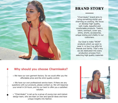 Charmleaks Ladies One Piece Sports Swimsuit Women Sports Swimwear Bikini Backless Beach Wear Bathing Suits Monokini
