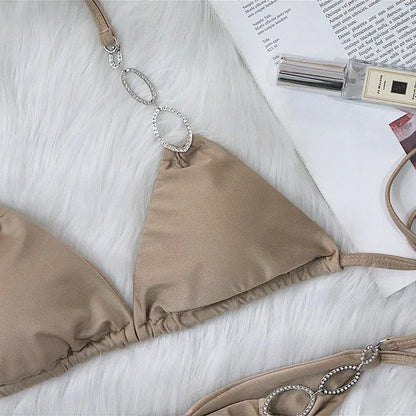 Shiny Crystal Diamond Bikini Women Halter Bandage Swimsuit Female Swimwear Rhinestone Bikini set Brazilian Bathing Suit