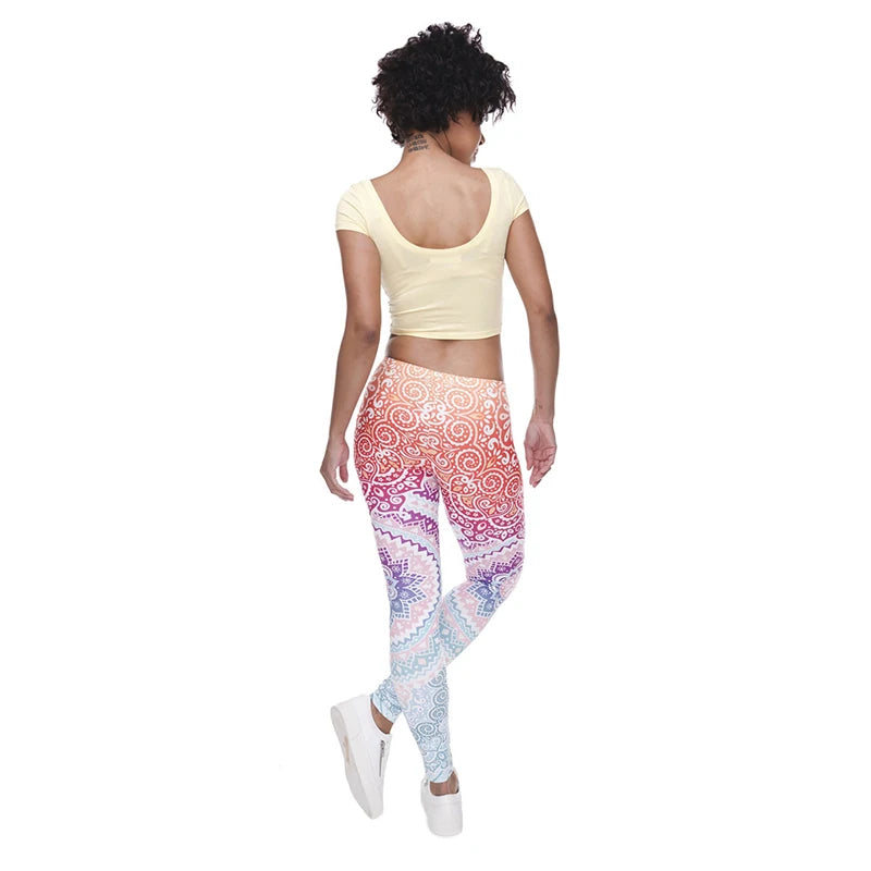 DeanFire Super Soft Stretch Leggings AZTEC ROUND OMBRE Print Fitness Legging Slim Leggings High Waist Trouser Women Pants