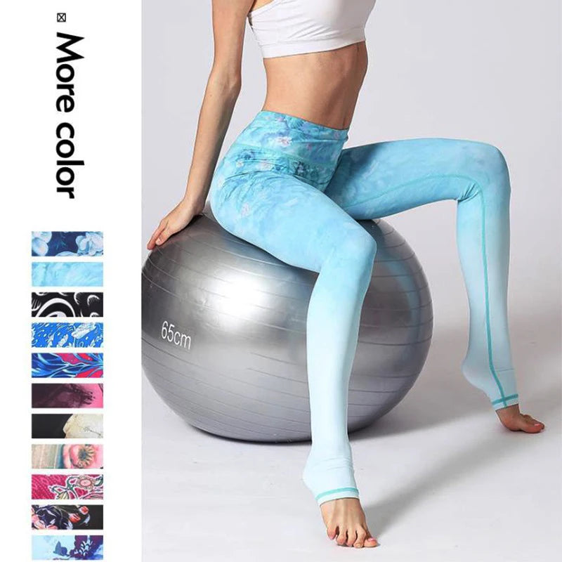 Yoga Pants Women High Waist Trainer Sports Leggings Long Tights Floral Push Up Running Trouser Workout Tummy Control
