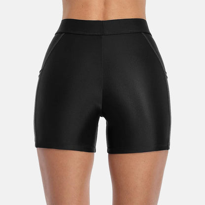 Women's Board Shorts with Pockets Solid Swimming Shorts High Rise Swim Bottoms Solid Swimwear Trunks