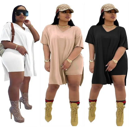 Plus Size Women Clothing Two Piece Set 4xl Summer Slip HemTop Shorts Suit Casual Tracksuit Streetwear