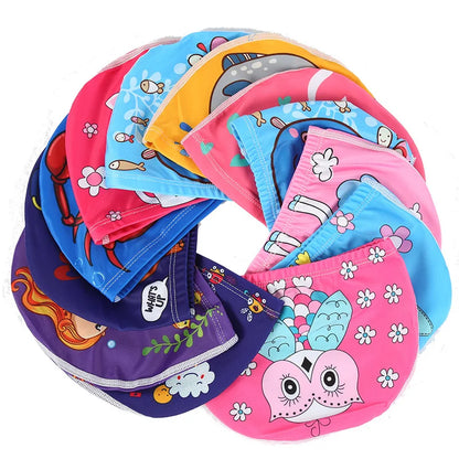 Children Cartoon Swimming Cap Kids Elastic Fabric Swimming Pool Water Sport Protect Ears Hat Swim Bathing Hats Caps Boys Girls