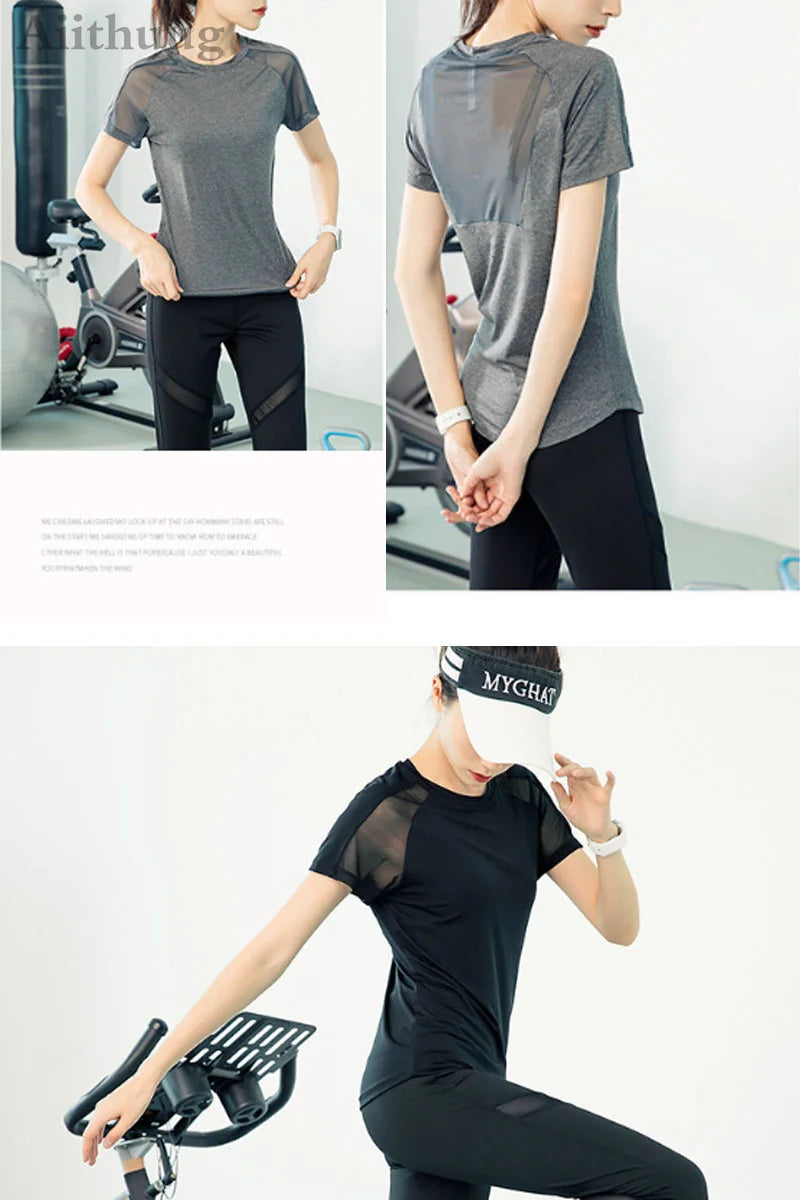 Aiithuug Short Sleeve Workout Tops for Women Stretchy Slim Fit Running Sports Shirts Dry Fit Mesh Yoga Gym Top  Fit T-Shirt