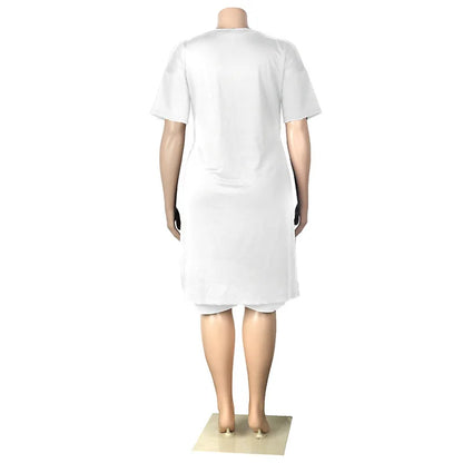 Plus Size Women Clothing Two Piece Set 4xl Summer Slip HemTop Shorts Suit Casual Tracksuit Streetwear