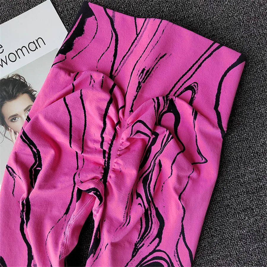 Stripe Women Peach Scrunch Seamless Tummy Control Yoga Pants Gym Tights High Waist Sport Leggings Running Pants
