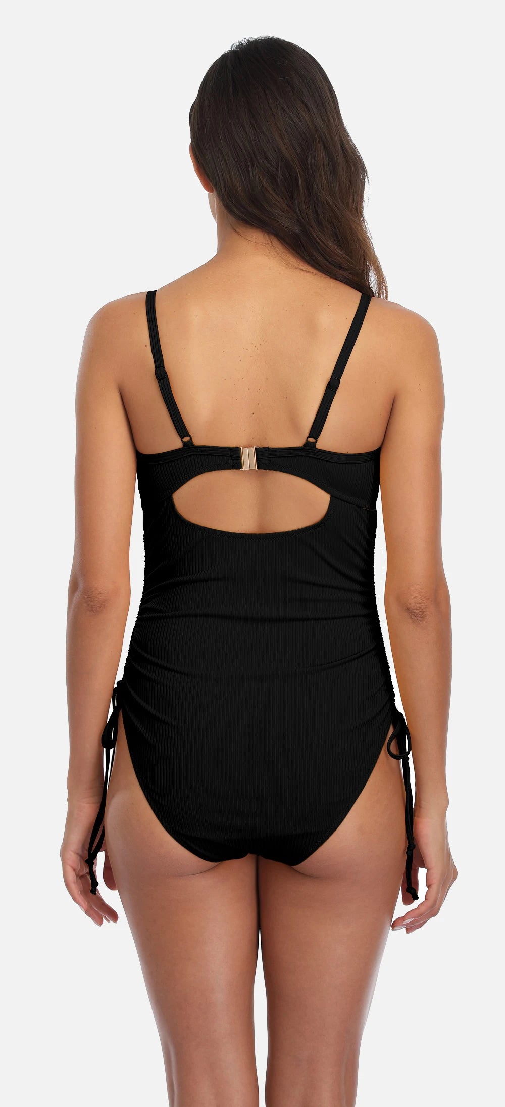 Anfilia Women's Ribbed One Piece Swimsuits Tie Side High Cut Bathing Suits Padded Monokinis Swimwear