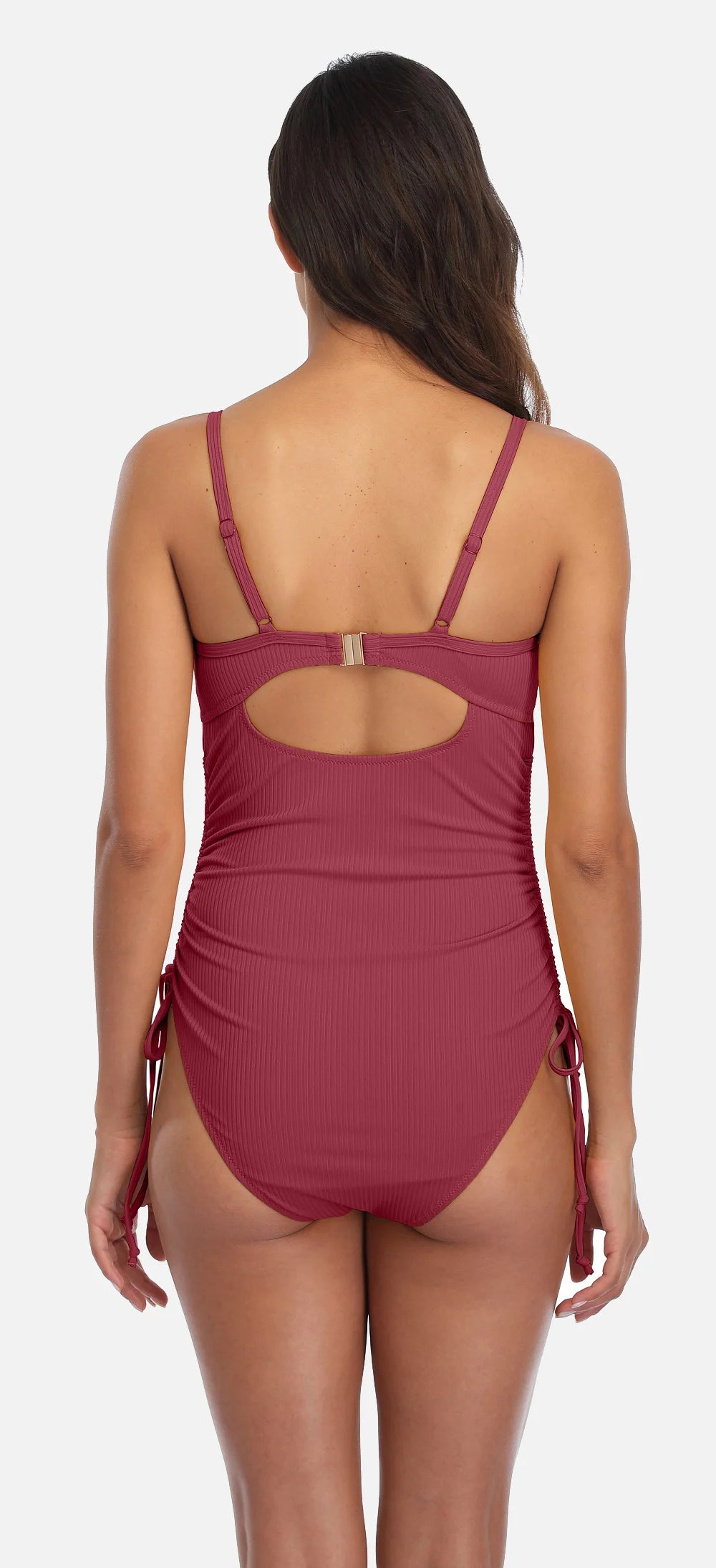Anfilia Women's Ribbed One Piece Swimsuits Tie Side High Cut Bathing Suits Padded Monokinis Swimwear