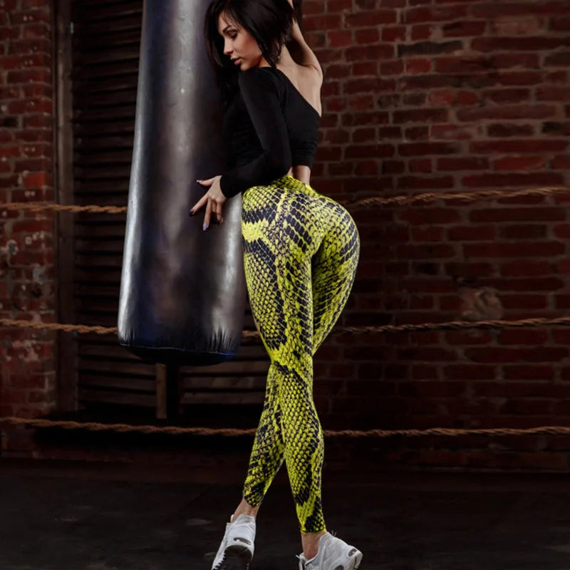 Women Red Serpentine Fitness Leggings Jogging Outdoor Running Sportswear High Waist Pants Casual  Workout Trousers Bottom