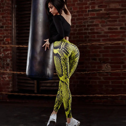 Women Red Serpentine Fitness Leggings Jogging Outdoor Running Sportswear High Waist Pants Casual  Workout Trousers Bottom