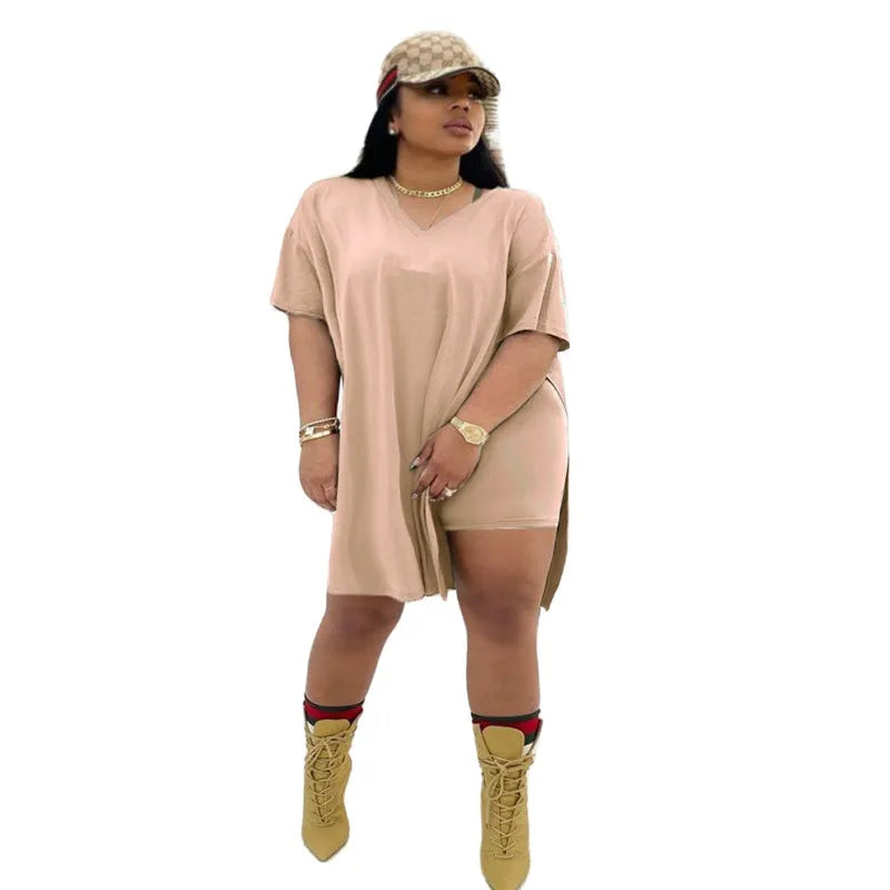 Plus Size Women Clothing Two Piece Set 4xl Summer Slip HemTop Shorts Suit Casual Tracksuit Streetwear