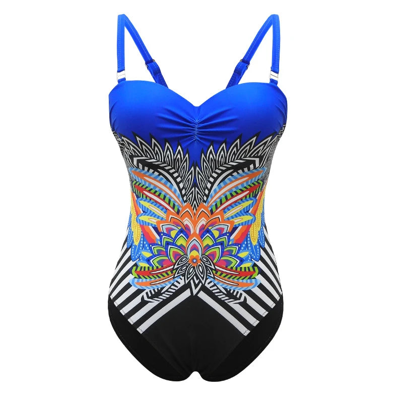 Floral Large Size Swimwear With Push Up Plus Size One-piece Female Swimsuit Closed Body Bathing Suits Women Swim Beach Pool