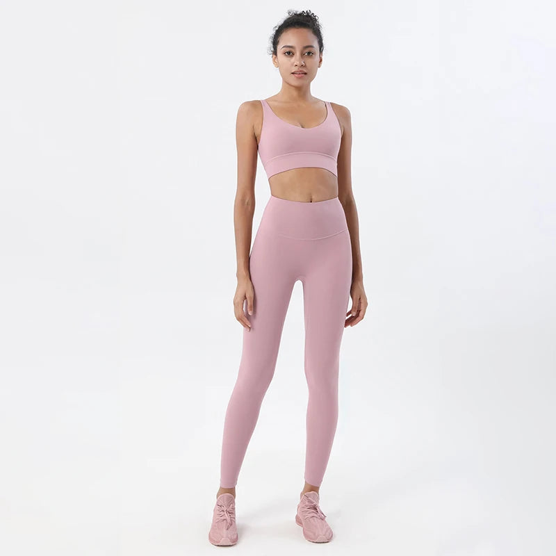 Nylon Tracksuits Women's Yoga Set Sports Suit Gym Fitness Bra Leggings Women Lounge Wear Crop Tops 18 Colors