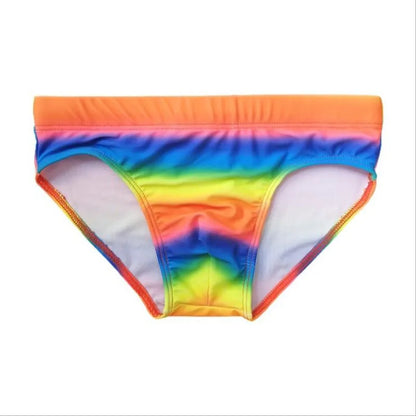 Swimwear Boy Rainbow Print Swimsuit Sexy Swimming Trunks Men's Low Waist Swim Briefs Push Up Cup Beach Shorts Wear