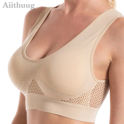 6XL Racerback Sports Bra for Women - Comfortable Sleep Bra Seamless Workout Yoga Bra Plus Size Breathable Mesh Workout