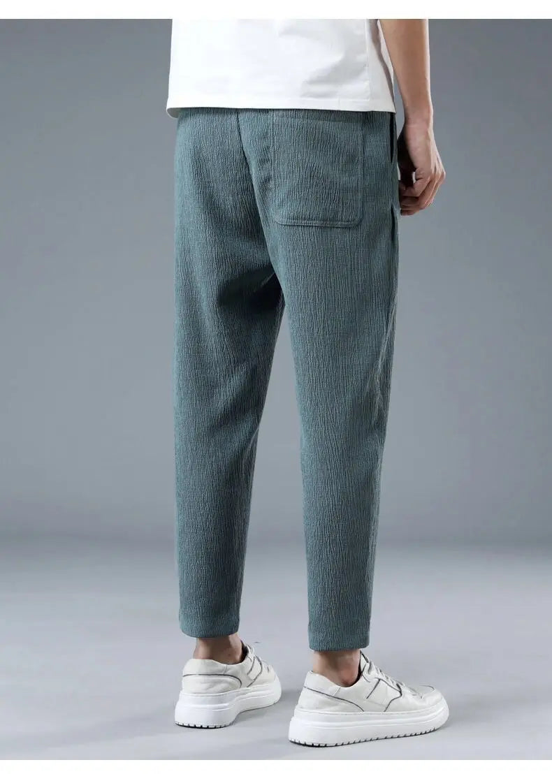 Ice Silk Linen Man Sport Pants Casual Wide Summer Sweatpants Male Drawstring Spring Autumn Lightweight Halking Harem Trousers