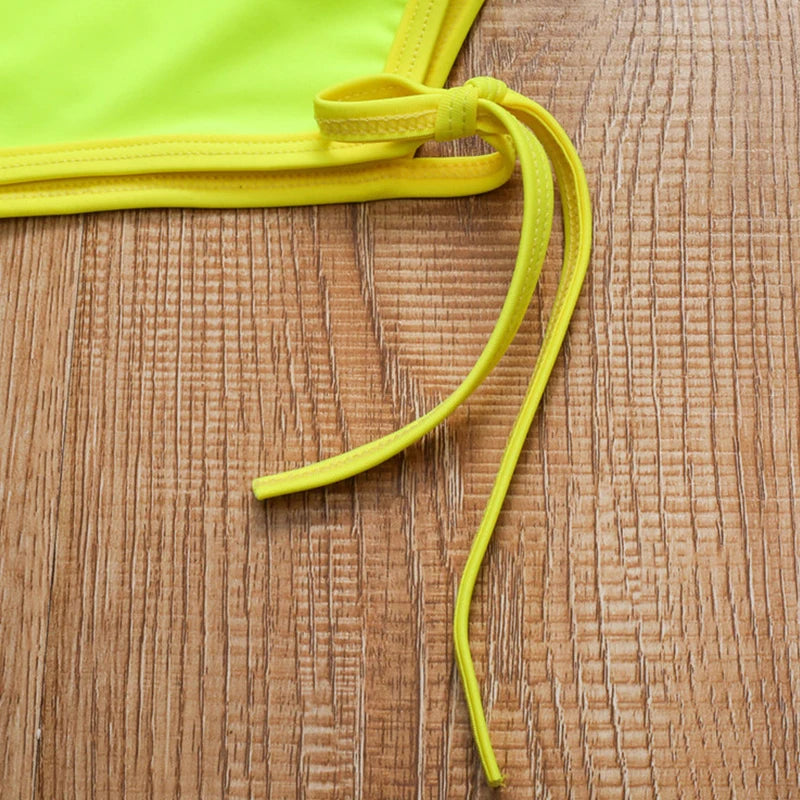 Tie Side High Cut Female Bandeau Swimwear One Piece Swimsuit Women Monokini Bather Bathing Suit Swim Beachwear Bodysuit