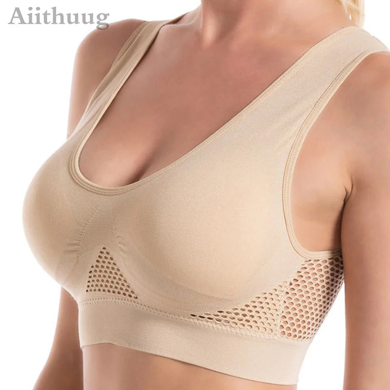 6XL Racerback Sports Bra for Women - Comfortable Sleep Bra Seamless Workout Yoga Bra Plus Size Breathable Mesh Workout