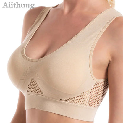 6XL Racerback Sports Bra for Women - Comfortable Sleep Bra Seamless Workout Yoga Bra Plus Size Breathable Mesh Workout