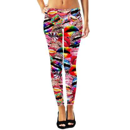 Women Leggings Fashion 3D Digital Printing Candy Lips/Straws Leggings Elastic Female Skinny Leggings
