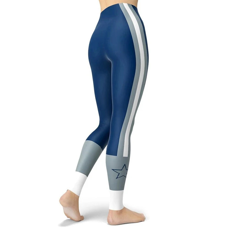 Printed Women's Sport Leggings Femme Fresh Color Striped Elastic Workout Blue Legging Outdoor Clothes