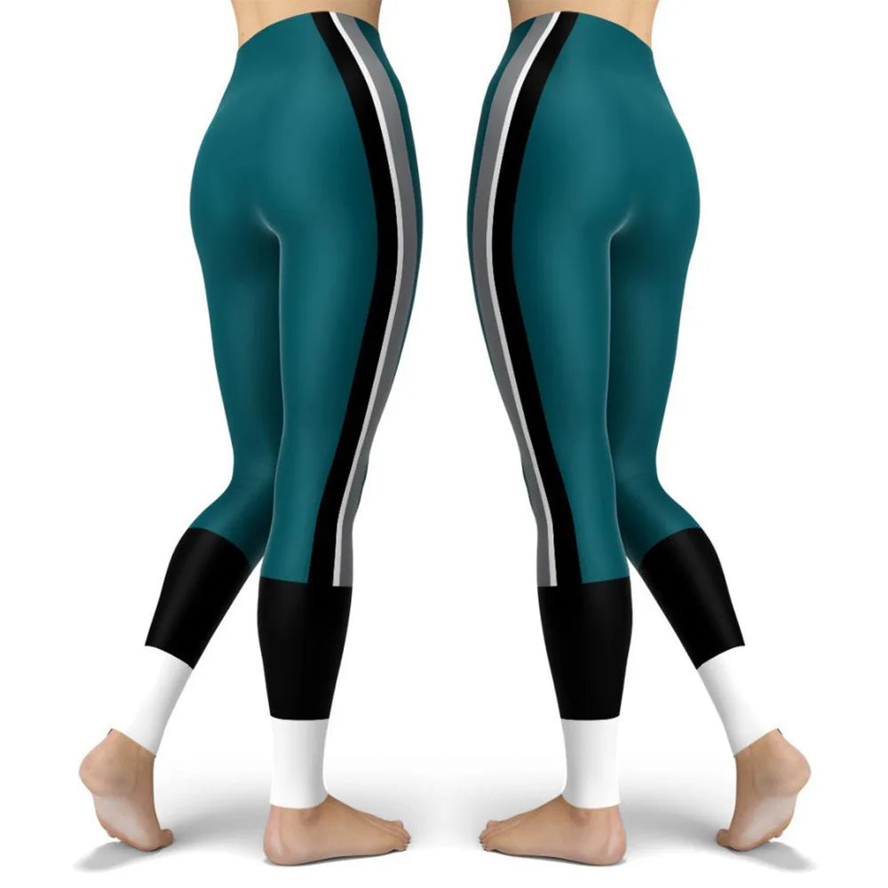 Printed Women's Sport Leggings Femme Fresh Color Striped Elastic Workout Blue Legging Outdoor Clothes