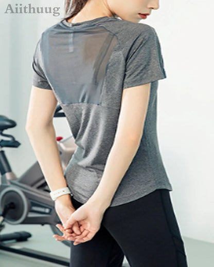Aiithuug Short Sleeve Workout Tops for Women Stretchy Slim Fit Running Sports Shirts Dry Fit Mesh Yoga Gym Top  Fit T-Shirt