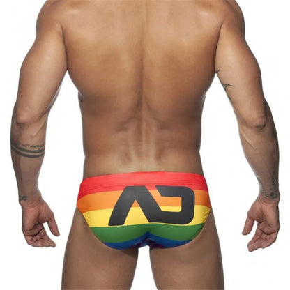 Swimwear Boy Rainbow Print Swimsuit Sexy Swimming Trunks Men's Low Waist Swim Briefs Push Up Cup Beach Shorts Wear
