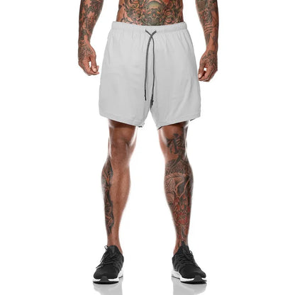 European Men's Sports Summer Double Layer Mobile Phone Pants Gym Exercise Jogging Training Shorts