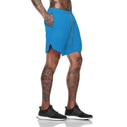 European Men's Sports Summer Double Layer Mobile Phone Pants Gym Exercise Jogging Training Shorts