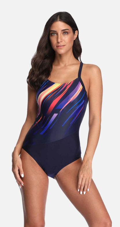 Anfilia Women's One Piece Sports Swimwear Colour Flash Swimsuit