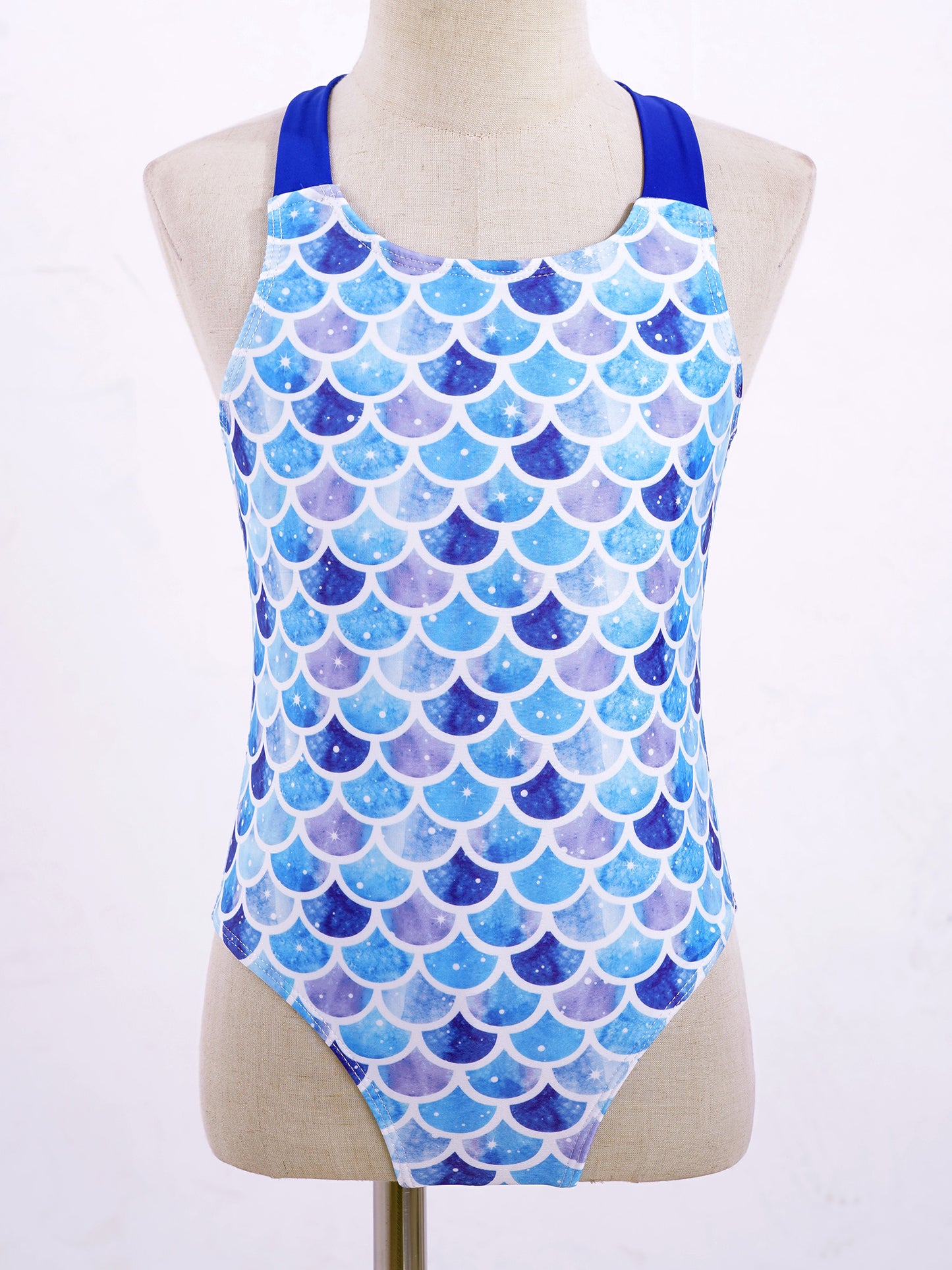 Little Girls Mermaid Fish Scales Swimsuit Sleeveless Cartoon Print One-piece Swimwear Summer Beachwear Bathing Suit