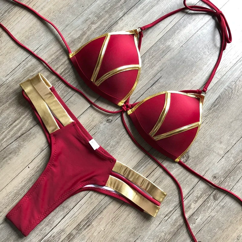 Gold Stamping Women Bikini Set Padded Women Swimsuit Push Up Bikini Swimwear Summer Beachwear Brazil Bathing Suit