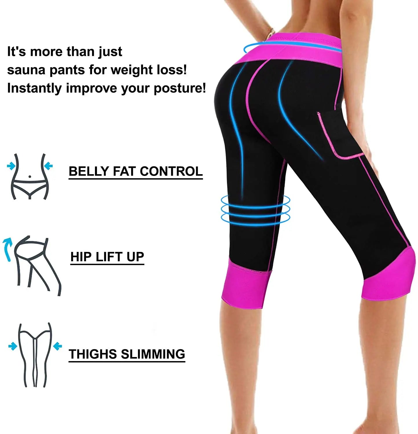 Neoprene Sauna Sweat Pants with Pocket for Women, Slimming Shorts, Compression Leggings, Body Shaper, Workout, Running