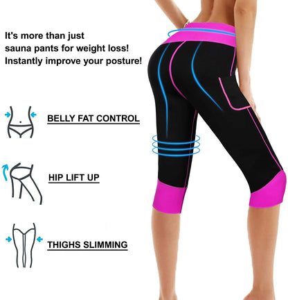 Neoprene Sauna Sweat Pants with Pocket for Women, Slimming Shorts, Compression Leggings, Body Shaper, Workout, Running