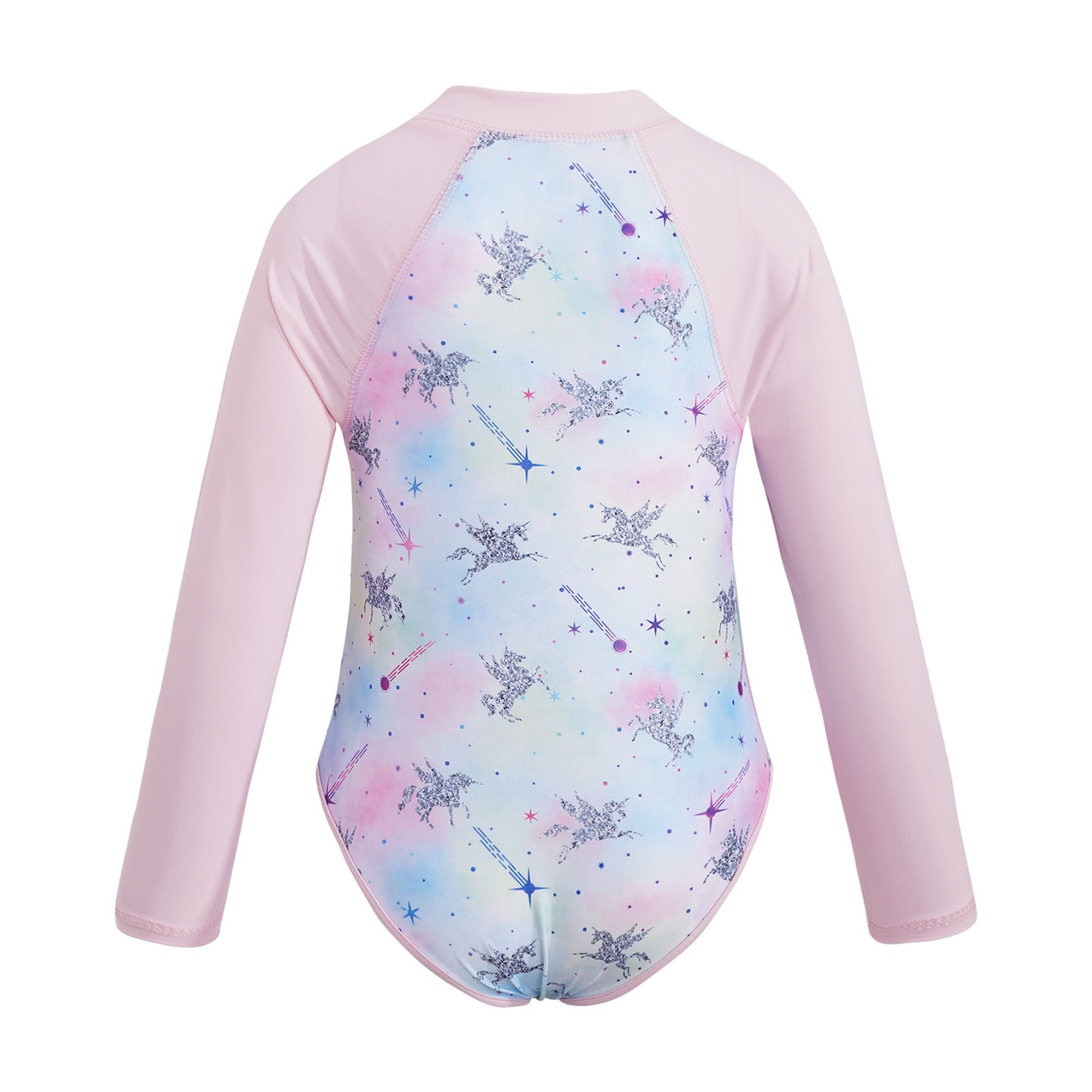 Summer Swimming One-piece Kids Girls Swimsuit Rash Guard Long Sleeves Palm Printed Zippered Bathing Suit Swimwear Beach Wear