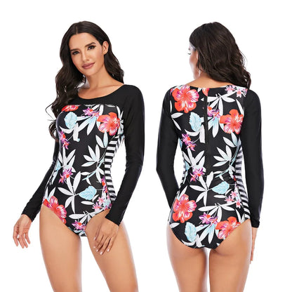 Women 2XL Diving Rashguard Long Sleeve UV Sun Protection Swimsuit Zipper Swimwear Printed Surfing Suit Rash Guards Bathing Suit