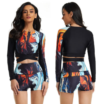 Women Two Pieces Swimsuit Rash Guard Long Sleeve Swimwear Women Bathing Suit Floral Print Swimsuit Surfing Swim Shirts