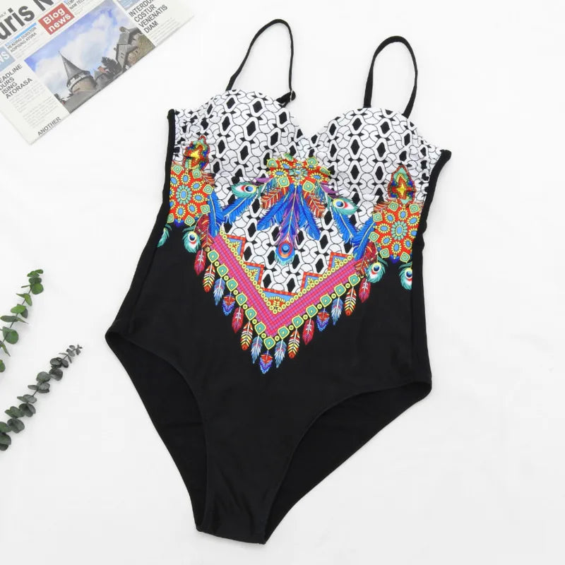 Floral Large Size Swimwear With Push Up Plus Size One-piece Female Swimsuit Closed Body Bathing Suits Women Swim Beach Pool