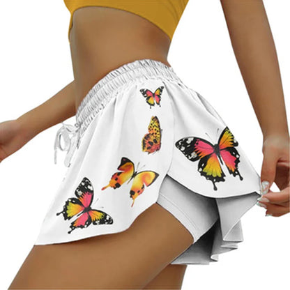 Women 2 In 1 Printed pattern Skort Running Shorts Quick Dry Fake Skirt Sexy Gym Workout Short Pants Yoga Shorts Yoga Pant