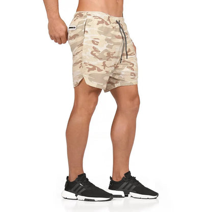 European Men's Sports Summer Double Layer Mobile Phone Pants Gym Exercise Jogging Training Shorts